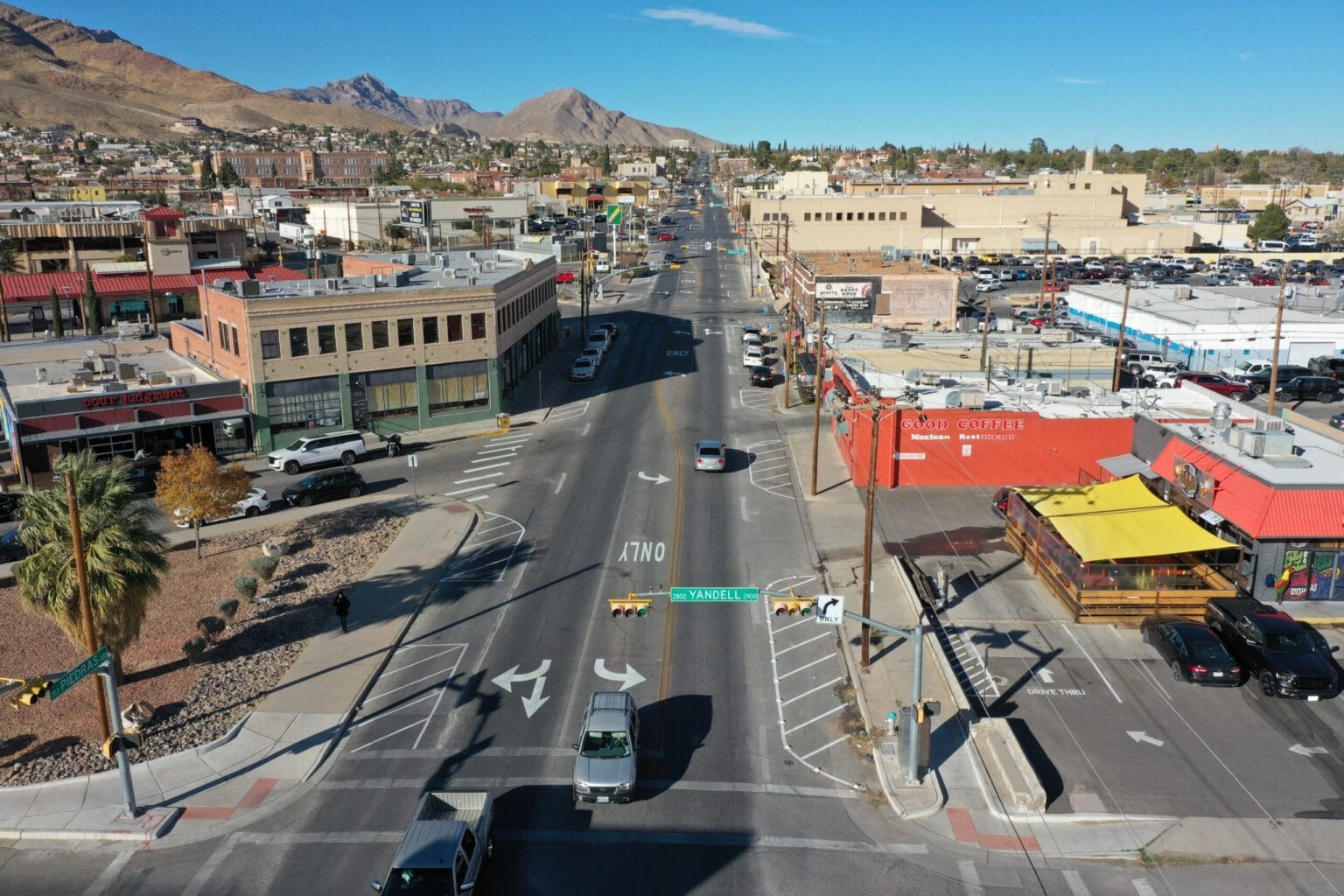Aerial view of a quick-build project demonstration in El Paso, Texas.